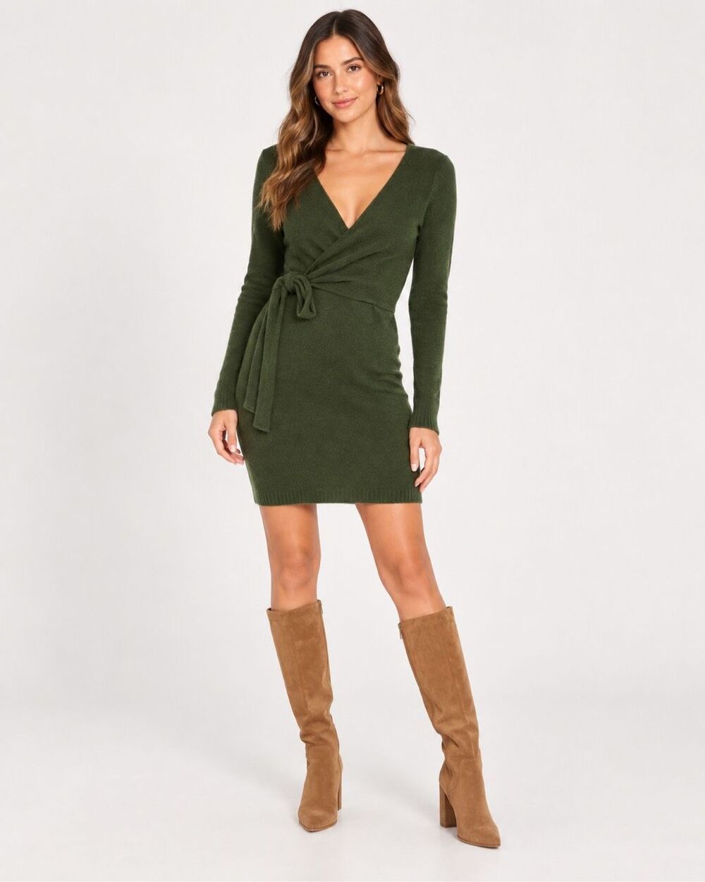 LPA Sean Green Knit Wrap Sweater Mini Dress Size XL